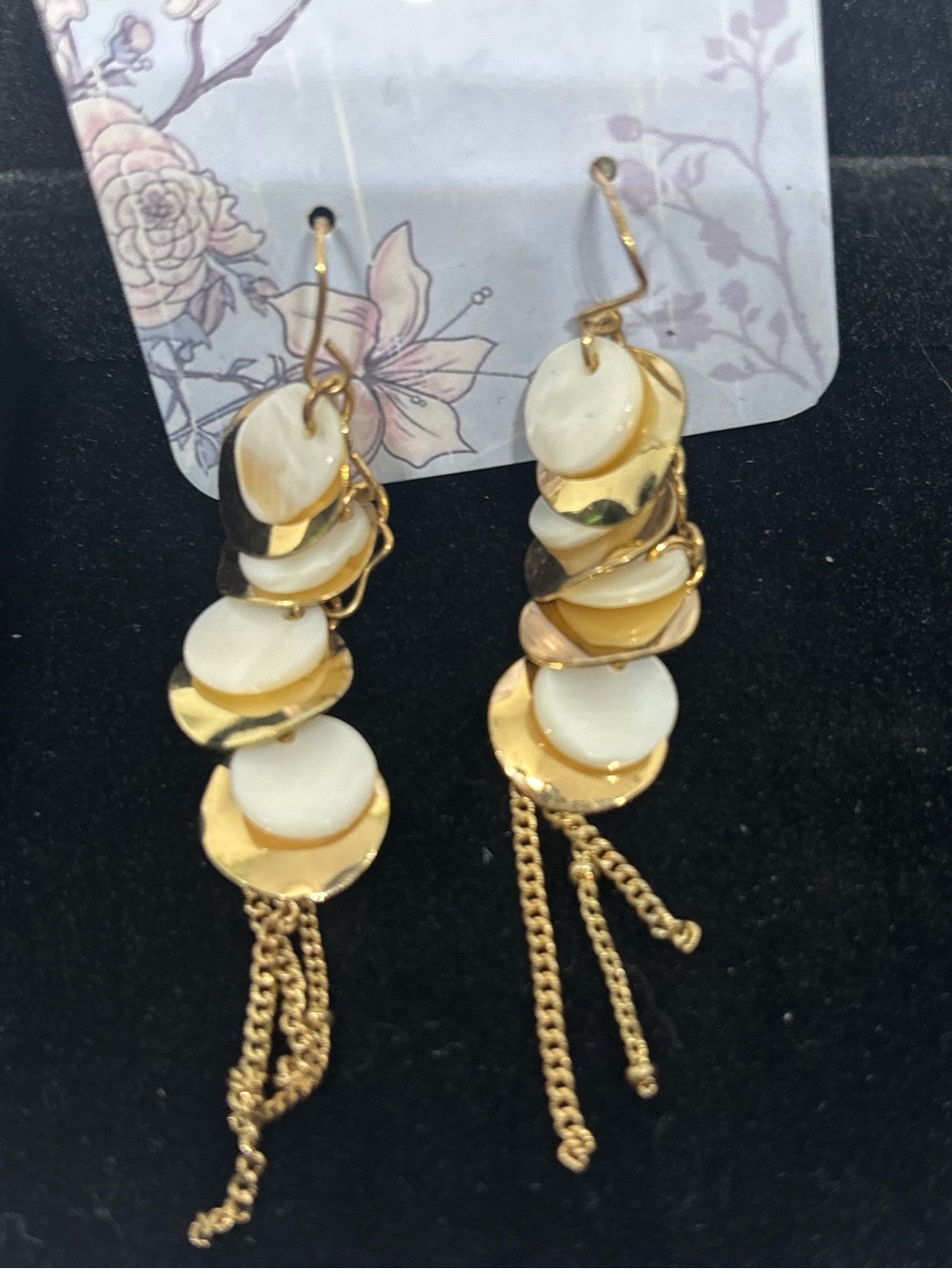 Gold and shell Disc Drop Earrings - Women's Fashion Jewelry
